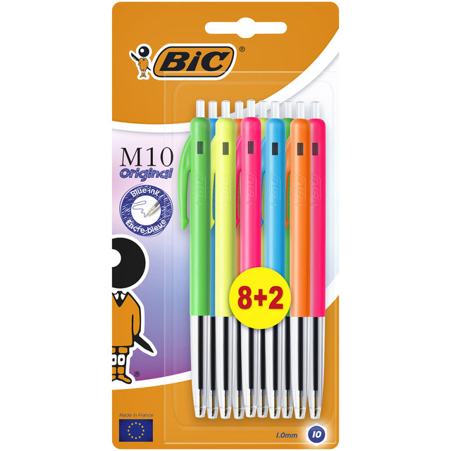 Bic - balpen M10 Clic Colors 8+2 gratis, op blister