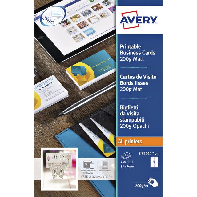 Avery - visitekaarten 200 g/m², Ft 85 x 54 mm (10 per blad), doos van 10 blad