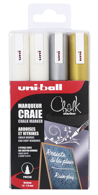 Uni -Ball - marqueur de craie, point rond 1,8 - 2,5 mm, centime de 4 pièces, assorti