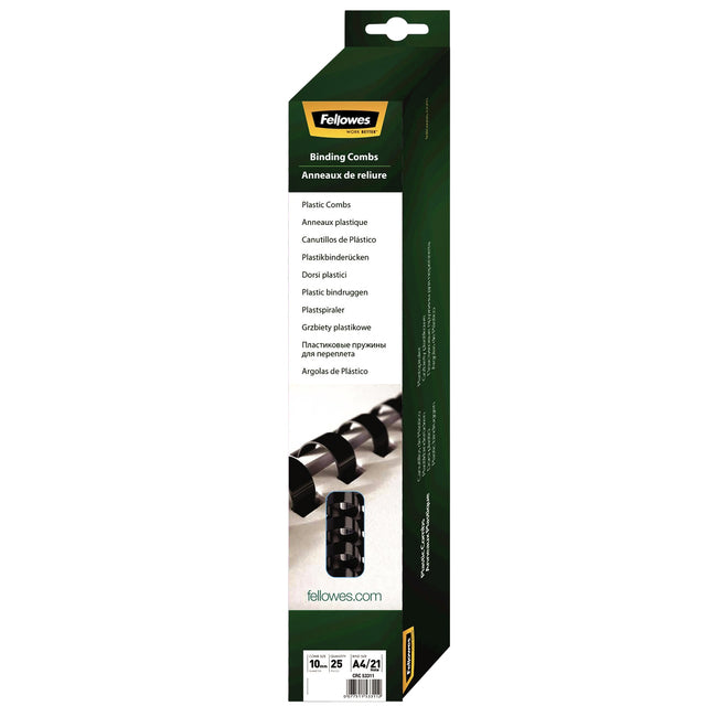 Fellowes - bindruggen, pak van 25 stuks, 10 mm, zwart