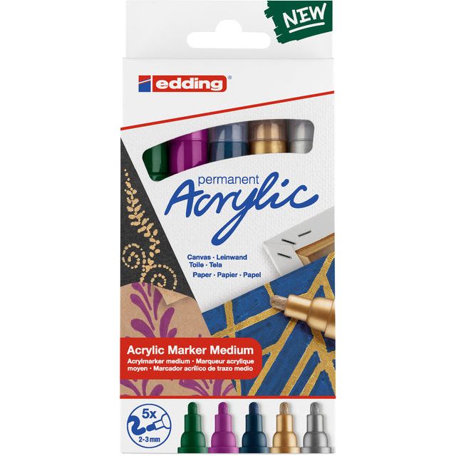 EDDING - Acrylmarker EDDing E -5100 Medium Set von 5 Farben Metallic | 8 Stücke