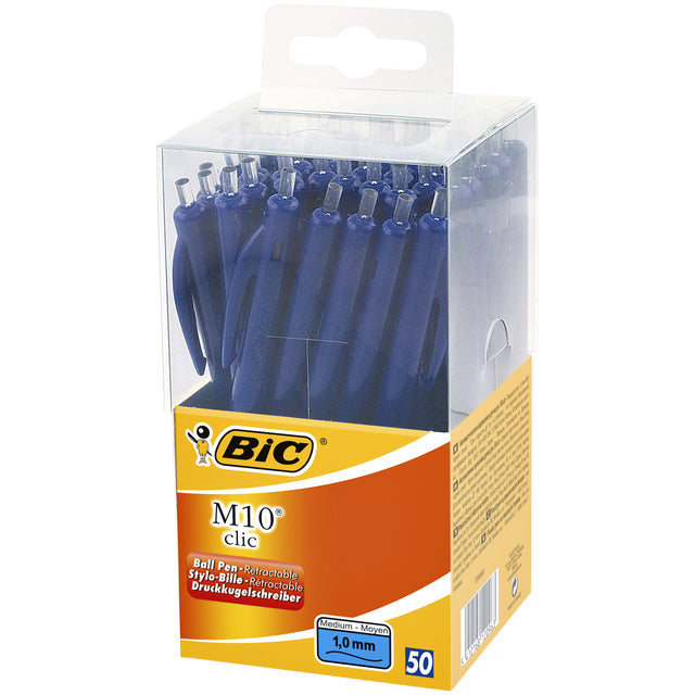 BIC - Ball Pen M10 Clic, boîte avec 50 pièces, bleu