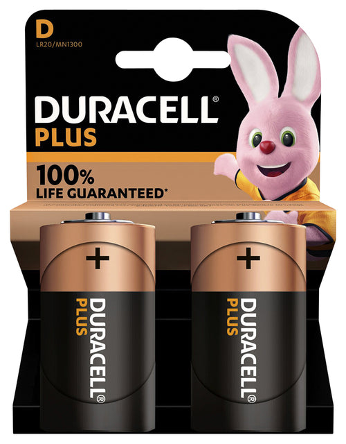 Duracell - Batterie plus 100% D, cloque de 2 pièces