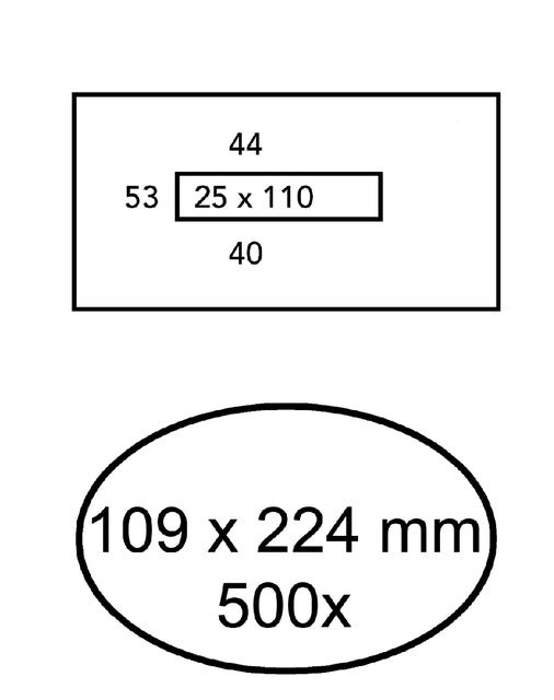 Quantore - Enveloppe 109x224 mm Fenêtre 2.5x11mm Middle 500 Pieces