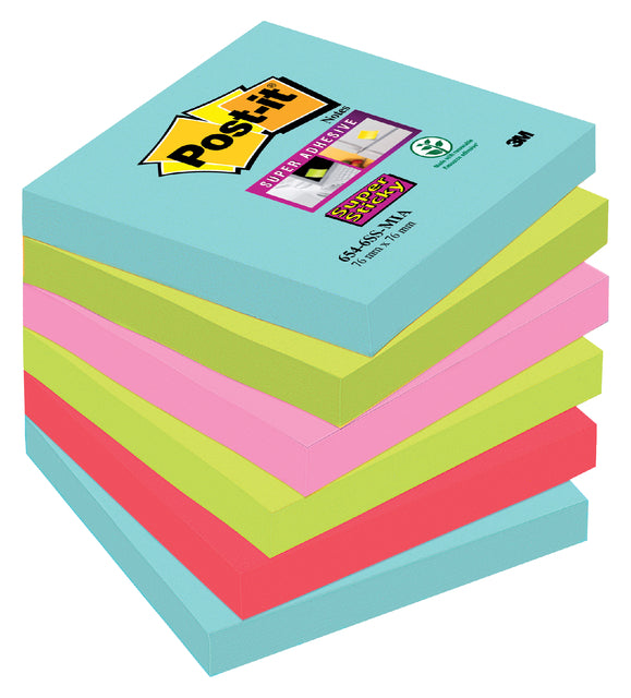 Post -it - Super Sticky Notes Cosmic, 90 Blatt, ft 76 x 76 mm, Packung mit 6 Blöcken