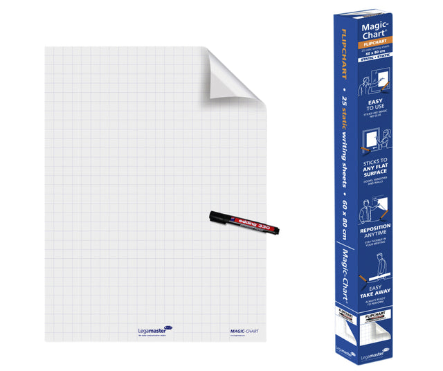 Legamaster - Magic -Chart FlipChart Foil, ft 60 x 80 cm, blanc, damier, rouleau de 25 feuilles