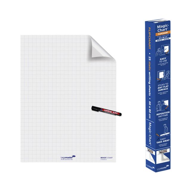 Legamaster - Magic -Chart FlipChart Foil, ft 60 x 80 cm, blanc, damier, rouleau de 25 feuilles