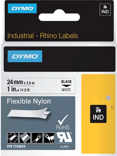 Dymo - Labe Rhino 1734524 Nyl 24 mmx3,5 m noir sur blanc