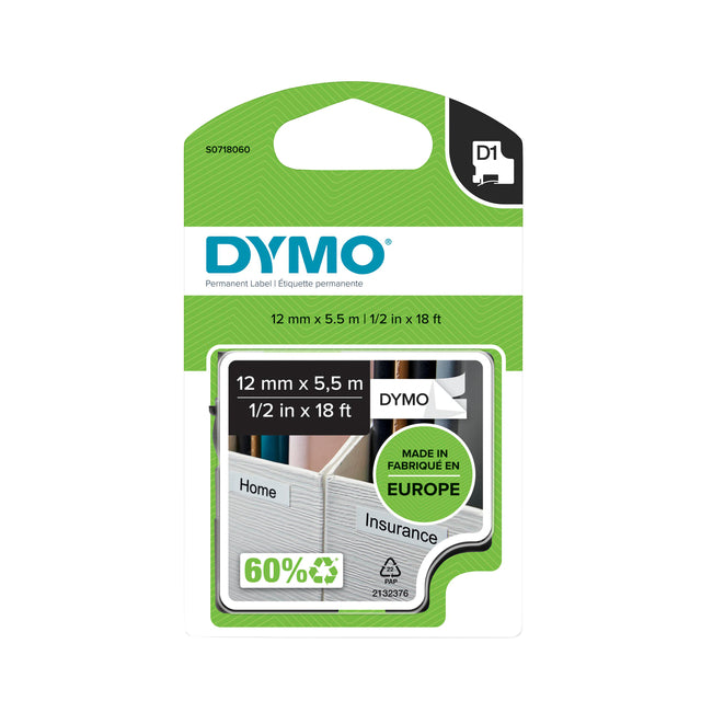 Dymo - D1 Permanent Polyester 12 mm, schwarz und weiß