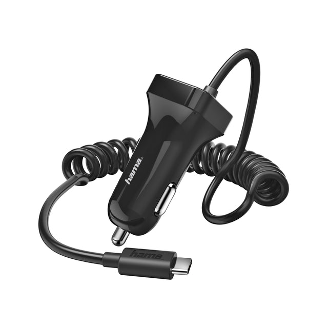 Auto Ladegerät Hama USB-C Spiral Cord 2.4a, Schwarz