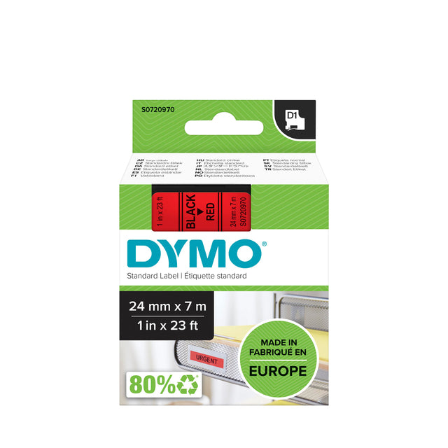 Dymo - Labele 53717 D1 720970 24 mmx7m noir sur rouge | 5 pièces