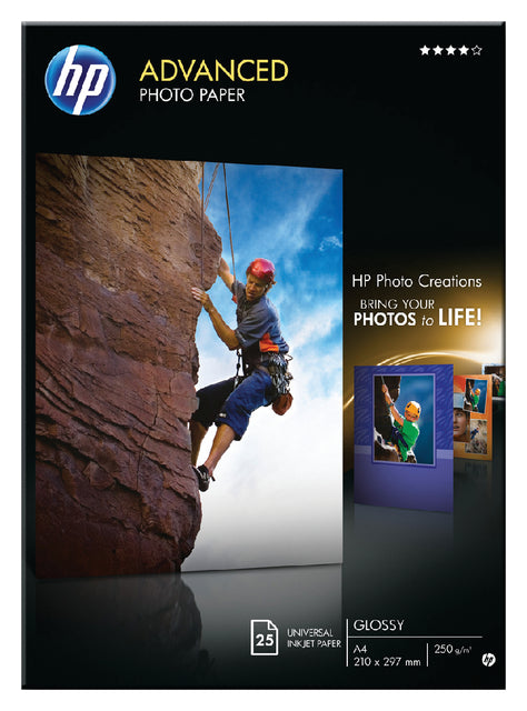 HP - Advanced Photo Paper Ft A4, 250 g, 25 -Vel Pack, glänzend