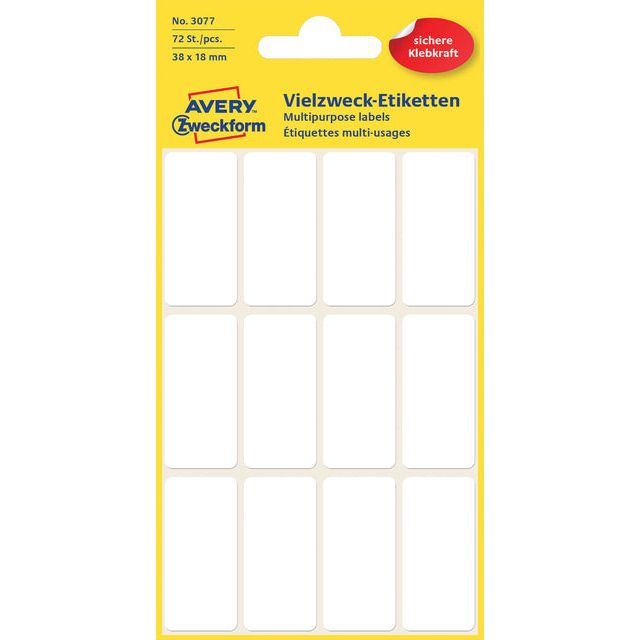 Avery Zweckform - Etiket az 3077 38x18mm wit 72 stuks