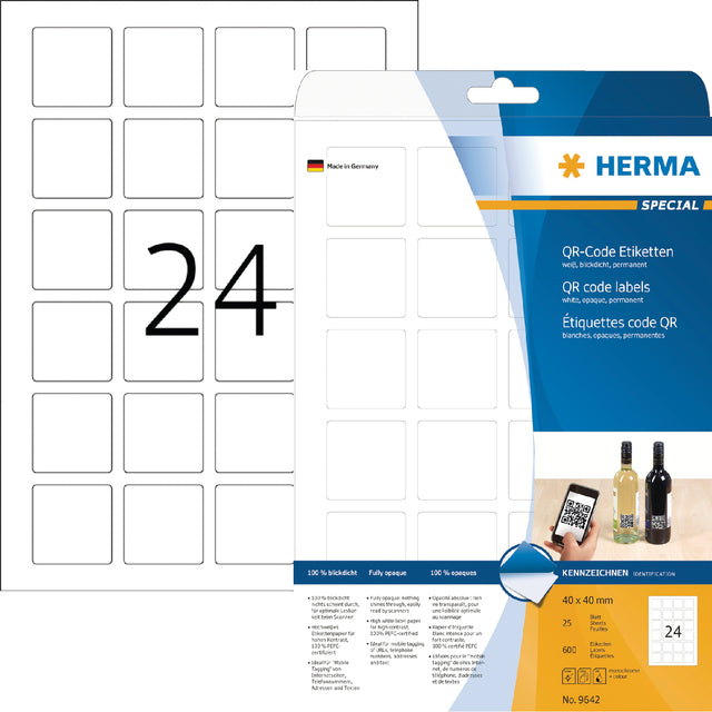 Herma - Etikett 9642 40x40mm QR -Code weiß 600 Teile