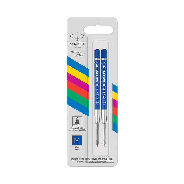 Parker - Eco vulling voor balpen, medium, blauw, blister van 2 stuks