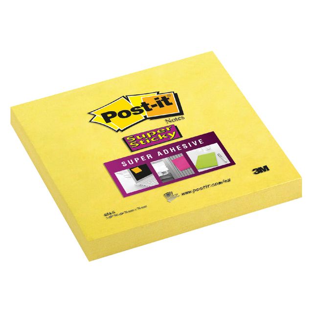 Mémo Block 3M Post-It 654 Super Sticky 76x76mm Ultra Yellow