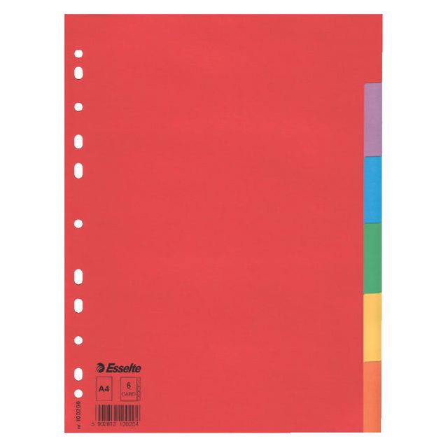 Esselte - Tabs A4 11r Cardboard 6-Piece sans page de couverture | 20 pièces