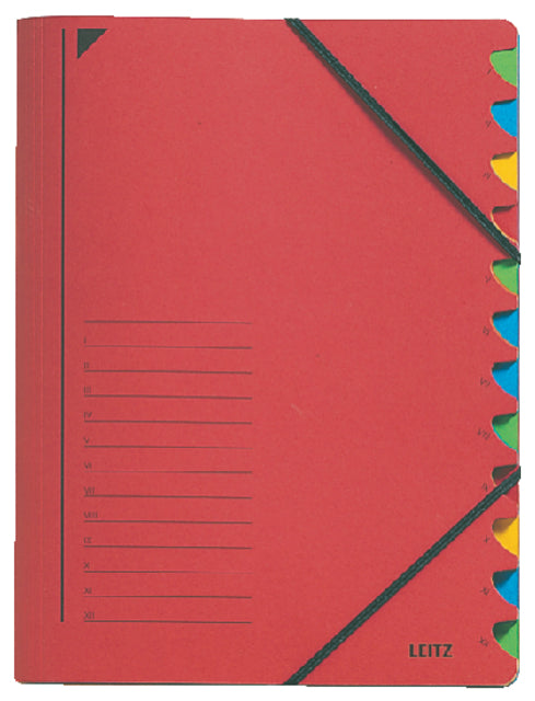 Leitz - Tri Folder 12 Tabs Cardboard Red | 5 pièces