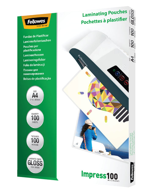 Fellowes - Lamining Cover impress100 ft A4, 200 Mikrometer (2 x 100 Mikron), 100 Stück Pack