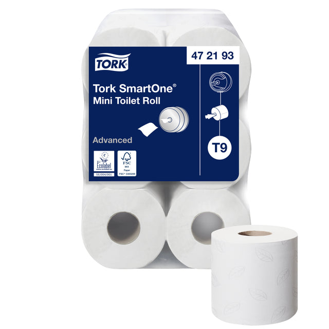 Tork - Toilettenpapier Smartone Mini, 2 -Layer, 111 Meter, System T9, Packung mit 12 Rollen