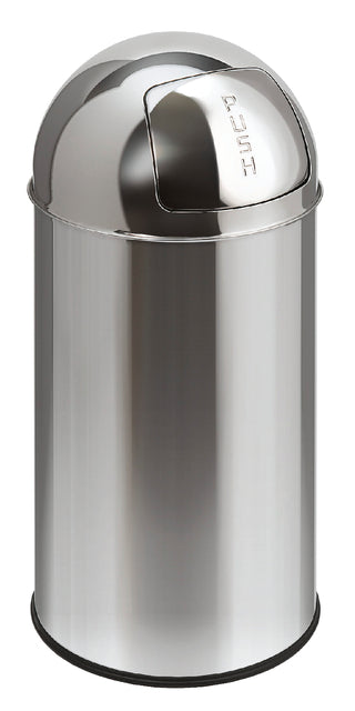 Vepa Bacs - Pushcan Chrome Waste Bin avec couvercle push 40liter