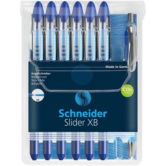 Schneider - Rollerpen Slider Basic XB Bleu avec 1 stylo à balle Rave libre | Cas de 7 pièces | 10 pièces