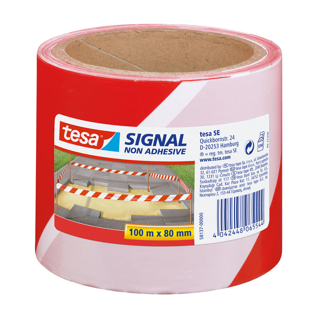 TESA - AVERTISSEMENT RABLEAU DE VENTS NON collant, FT 80 mm x 100 m, rouge / blanc