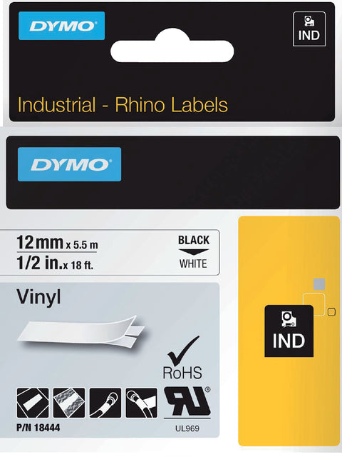 Dymo - RHINO vinyle 12 mm, zwart op wit