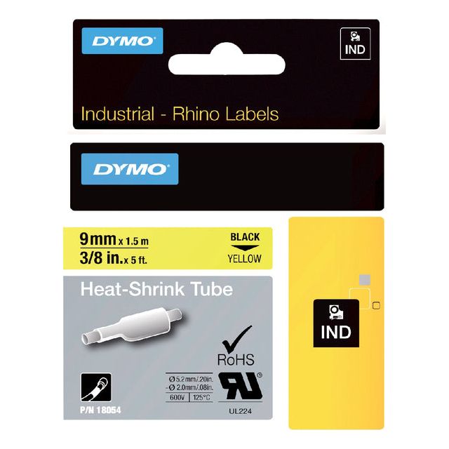 Dymo - RHINO krimpkous 9 mm, zwart op geel