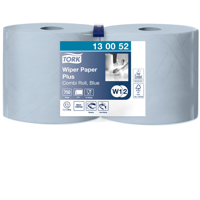 Tork - Poetspapier wiping plus combi w1/2  255m blauw 130052