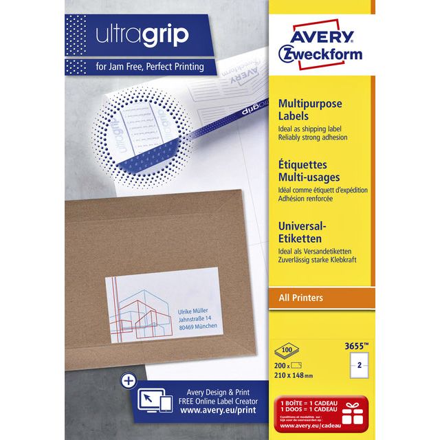 Avery Zweckform - Etiket az 3655 210x148mm a5 wit 200 stuks