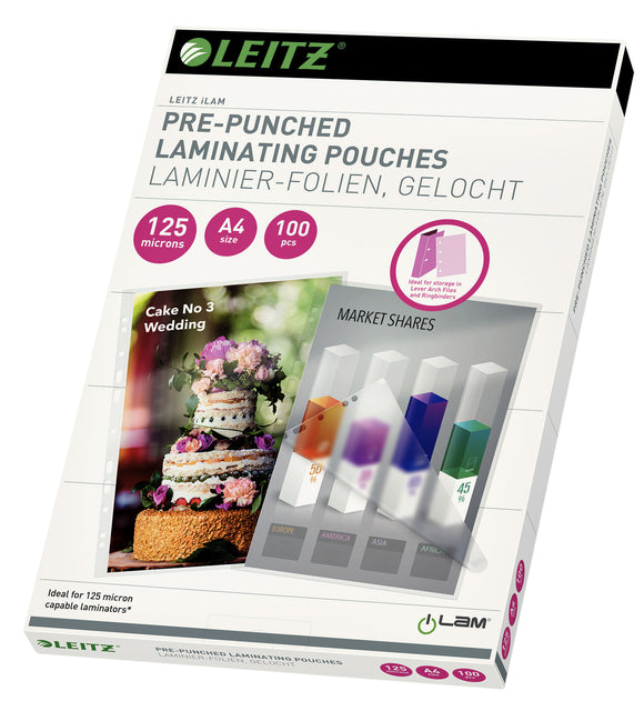 Leitz - Ilam Lamining Cover ft A4, 250 Mikron (2 x 125 Mikron), perforiert, Packung von 100 Teilen