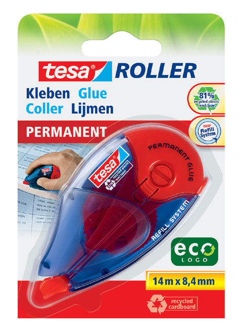 Tesa - Roller navulbare lijmroller permanent ecoLogo, ft 8,4 mm x 14 m, op blister