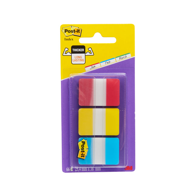 Post -it - Index stark, ft 25,4 x 38 mm, 3 Farben (Rot, Gelb und Blau), 22 Laschen pro Farbe