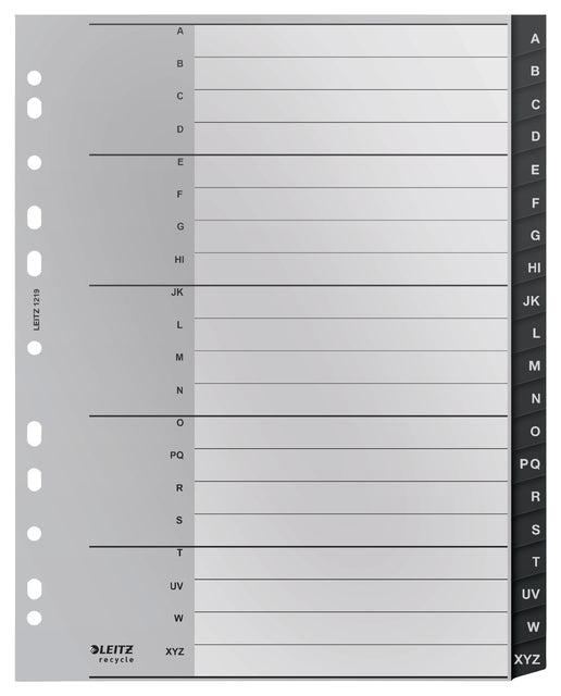 Leitz - Recycle tabbladen, ft A4, 11-gaatsperforatie, PP, zwart, A-Z, internationaal