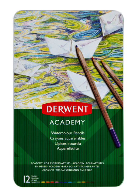 Derwent - Aquarel Crayer Academy, Can de 12 pièces en couleurs assorties