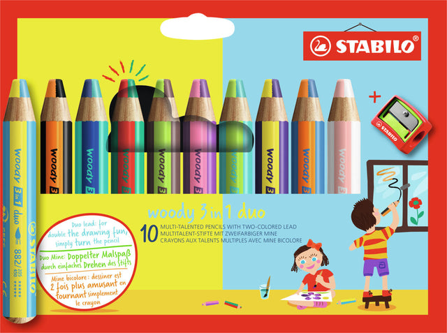 Stabilo - Woody 3in1 Duo Colored Bleistift, 10 -Stück -Hülle, Assorti