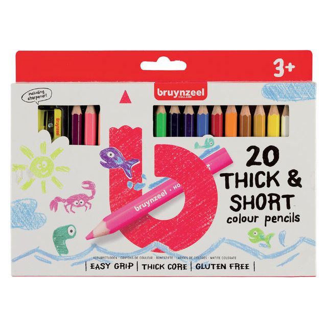 Bruynzeel Kids - Kids Short Colord Crayons, Ensemble de 20 pièces en couleurs assorties