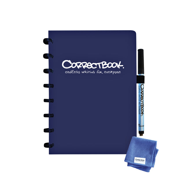 CorrectBook - A5 Original: Notebook excès / réutilisable, doublé, bleu de minuit (bleu marine)