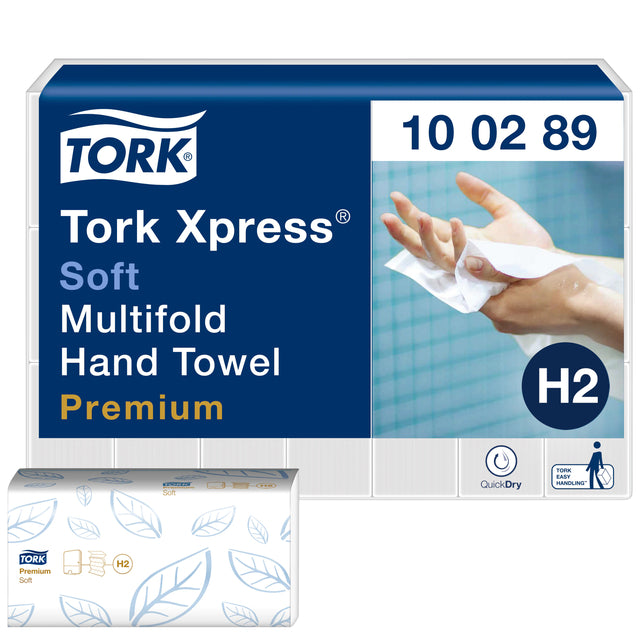 Tork - serviettes en papier xpress, douce, multifold, 2 couches, 150 feuilles, système H2, pak de 21 pièces