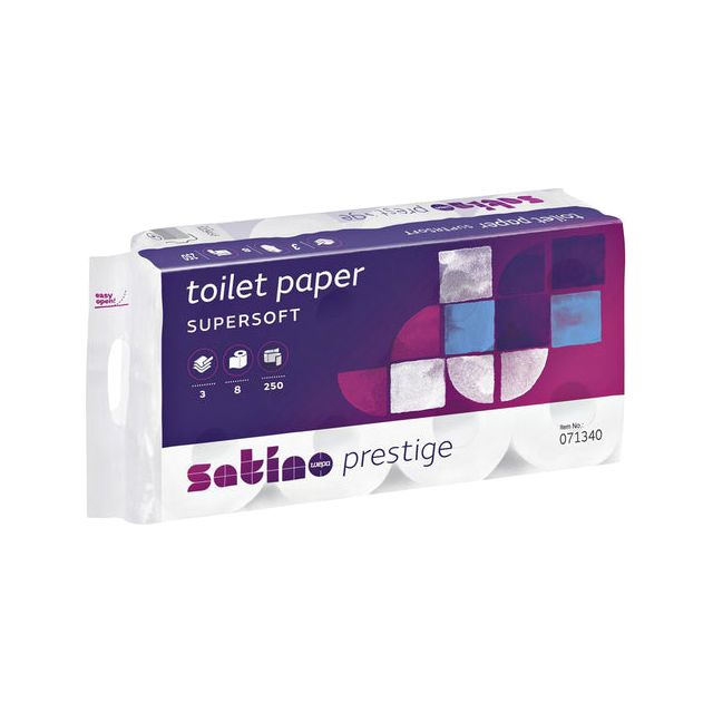 Satino par wepa - papier toilette Satino Prestige 3 -LAAGS 250VEL 8ROLS BLANC | 8 pièces