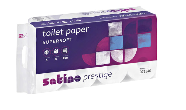 Satino par wepa - papier toilette Satino Prestige 3 -LAAGS 250VEL 8ROLS BLANC | 8 pièces