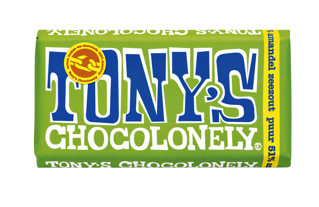 Tony's Chocolonely - Barne de chocolat 180gr Pure Pure amander Sea Salt | 15 pièces