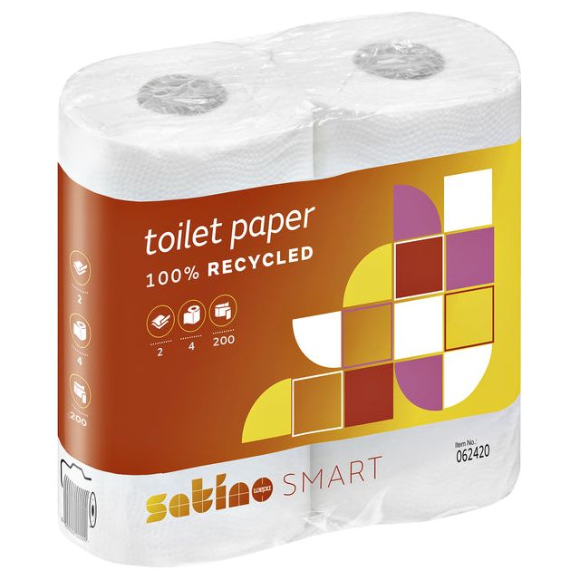 Satino par wepa - papier toilette satino intelligent 2 -laags 200vel blanc 4 rouleaux | 16 pièces