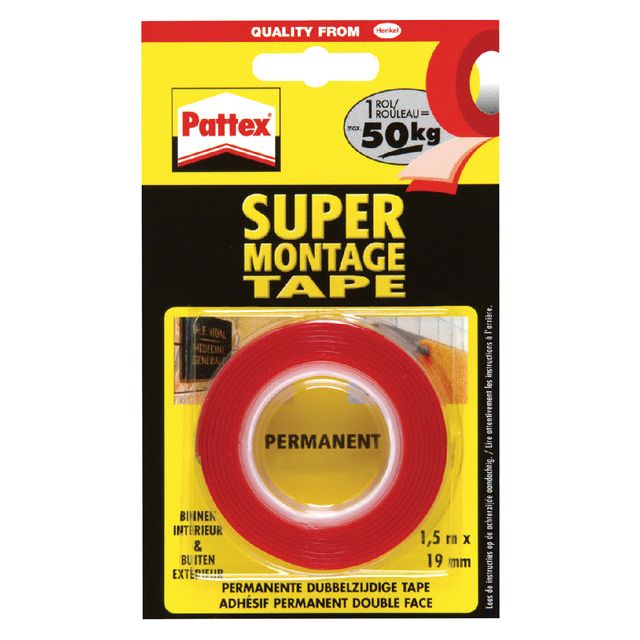 Pattex - Pattex 19mmx1,5 m de bande adhésive Supermontage 50kg 2Z | 1 pièce | 12 pièces