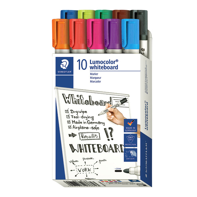 Staedtler - Lumocolor Whiteboardmarker, 10 pièces en couleurs assorties