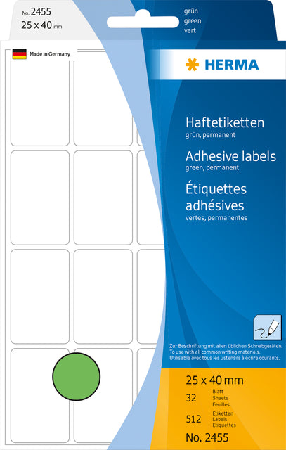 Herma - Label 2455 25x40mm Green 512 pièces