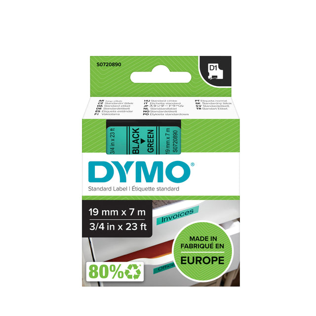 Dymo - D1 E 19 mm, noir et vert