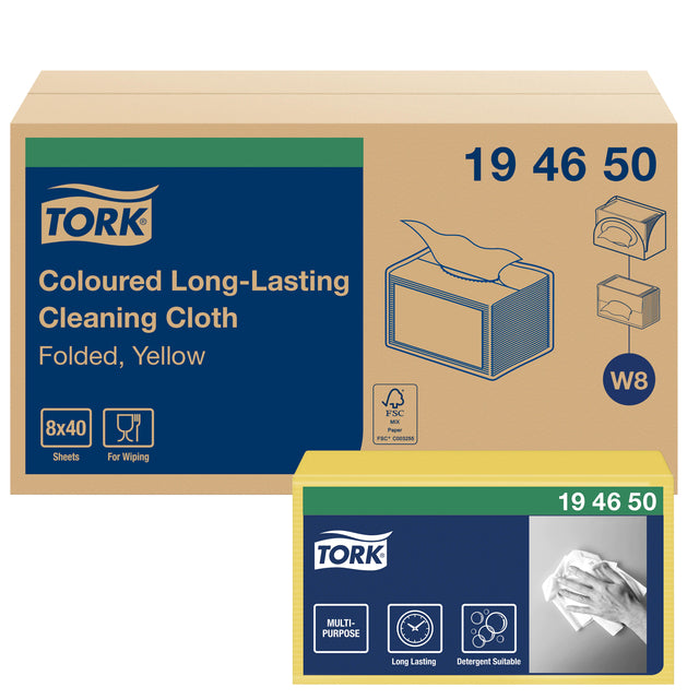 Tork - Reiningingsdoek long lasting w8 multifunctioneel  geel 194650 | 8 stuks