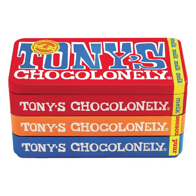 Tony's Chocolonely - Barbarbac au chocolat 180gr dans la boîte de lait pur et de sel de mer au caramel